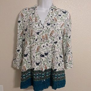 Maeve Anthropologie Owl & Butterfly Button Up top